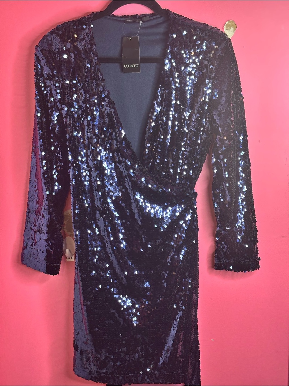 ✨ NWT Esmara Navy Sequin Wrap Dress – Size S (4/6)